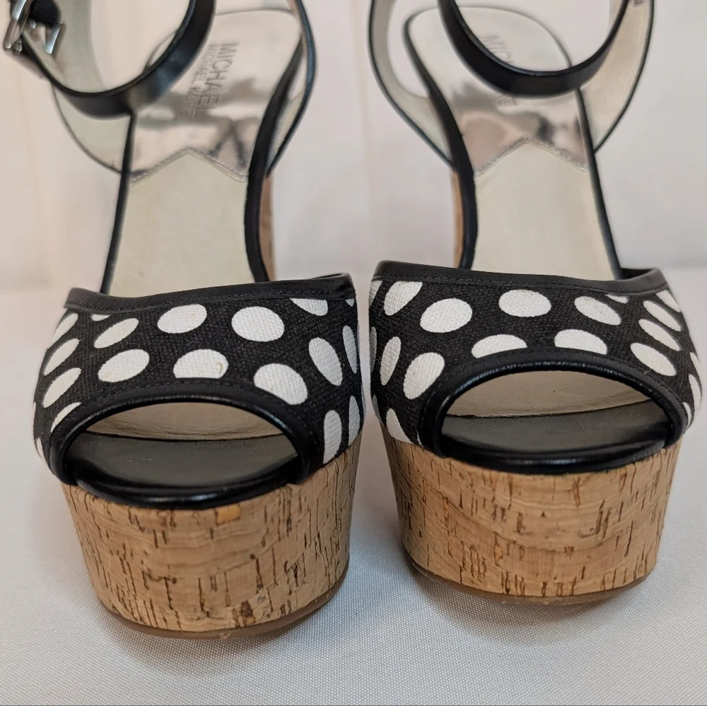Michael Kors Adria Polka Dots Ankle Strap Cork Platform Sandals Heels Women's 8M - Picture 4 of 9